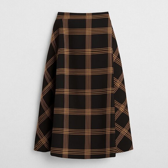 Halogen Dresses & Skirts - Halogen Plaid A-Line Midi Skirt Black Mustard Windowpane Check Women’s XS